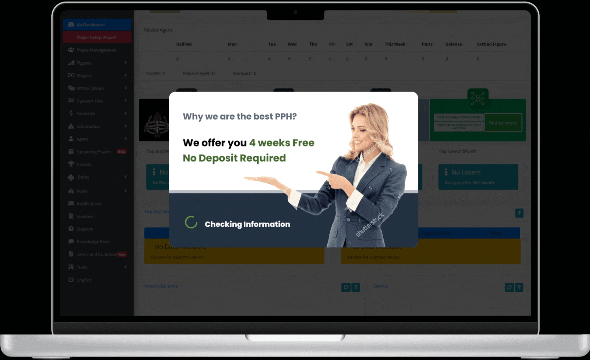 Animated desktop prototype showing the full signup experience with sidebar progress, gamification panel, and multi-column form layout