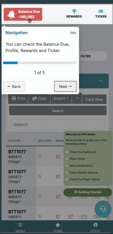 Live web product tour showing post-signup gamification and feature walkthrough